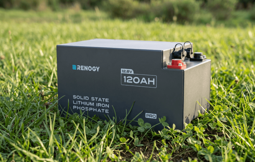 Solid state lithium battery on grass